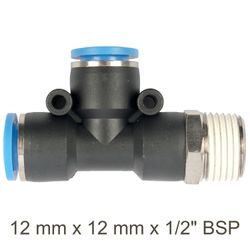 AIRCRAFT Pu Hose Fitting Tee 12mm X 12mm X 1/2'm